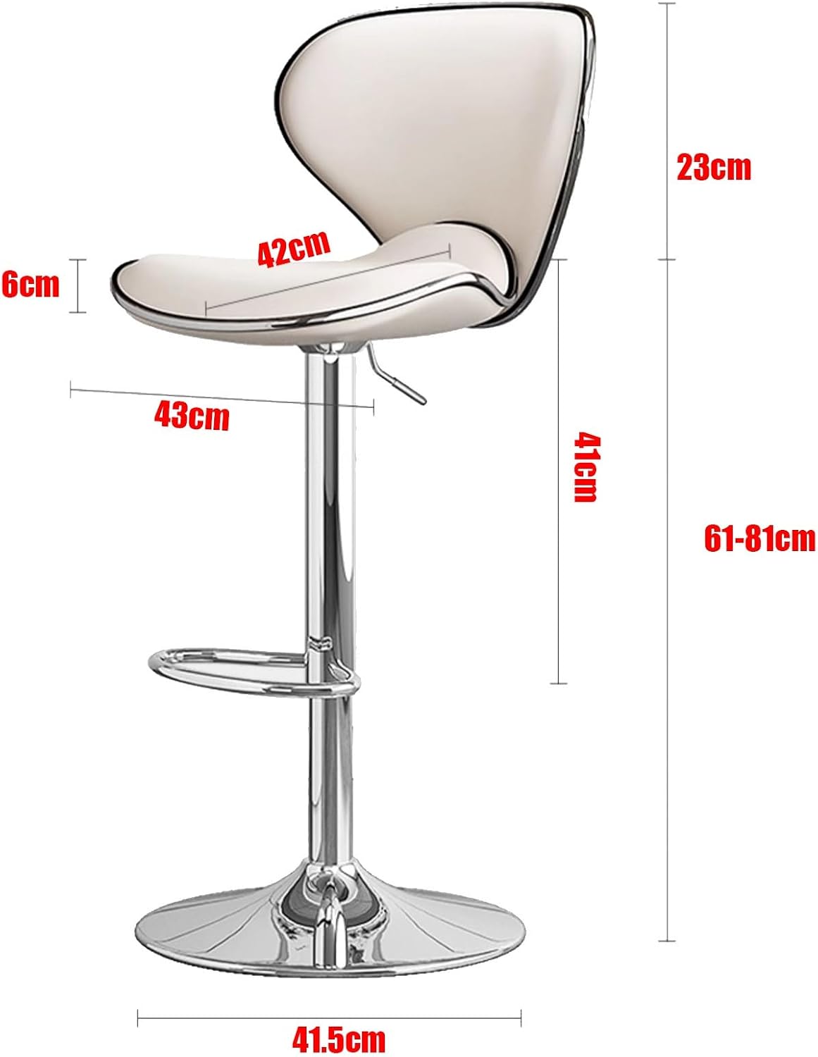 Reception Chair, Metal Bar Stools, Home Office Desk Chair, Commercial Stainless Steel Stool, 360° Free Rotation, with Padded Cushion and Back(White)