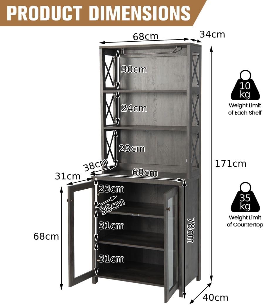 TANGZON Tall Kitchen Cupboard, Wooden Storage Sideboard with Adjustable Shelf...