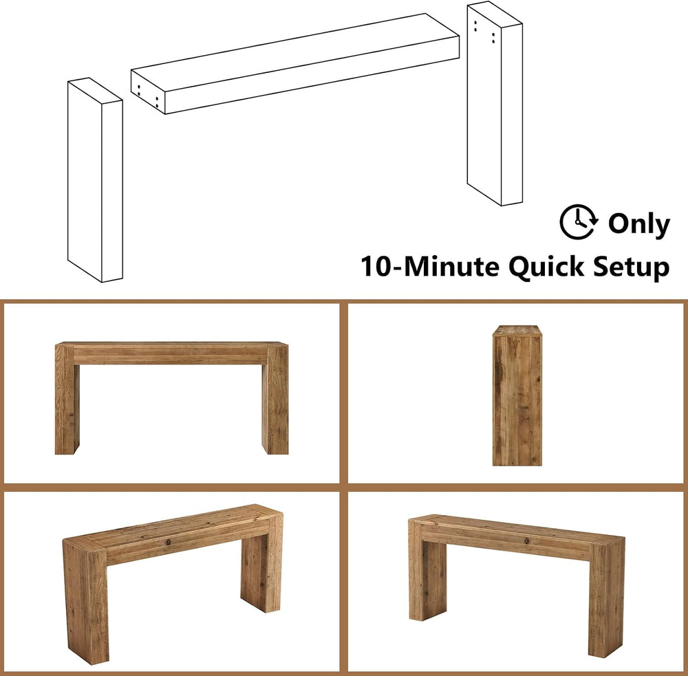 Reclaimed Solid Wood Console Table, 63" Long Farmhouse Entryway Table | ...
