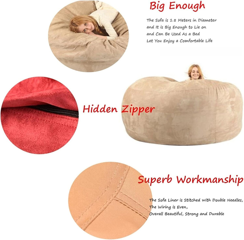 Bean Bag Chair Cover(no Filler),Adults Luxurious Giant 6/7/8ft Huge Bean Bag Chair for Organizing Children Plush Toys or Memory Foam (Color : Light Blue, Size : 8ft)