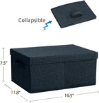HOONEX Linen Foldable Storage Bins with Lids, 2 Pack, Storage Boxes with Carrying Handles and Sturdy Heavy Cardboard, 16.5" L x 11.8" W x 7.5" H for Shoes, Books, Clothes, Nursery, Dark Grey