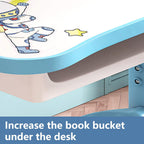 Kids Desk and Chair Set, Height Adjustable Children Study Desk, Golden Distance Preventing Myopia Design, Children Study Desk with Spacious Storage Drawer for Boys Girls School Home Study Tool (Blue)