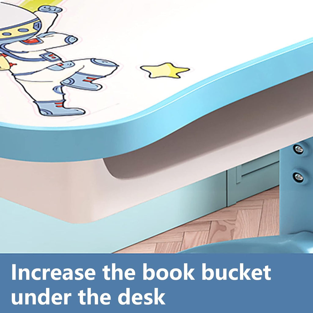 Kids Desk and Chair Set, Height Adjustable Sturdy, Kids Art Desk, Kids Study Desk and Chair Set for Boys, Home School, Drafting Desk, Ergonomic Childrens Storage Drawer (Blue)