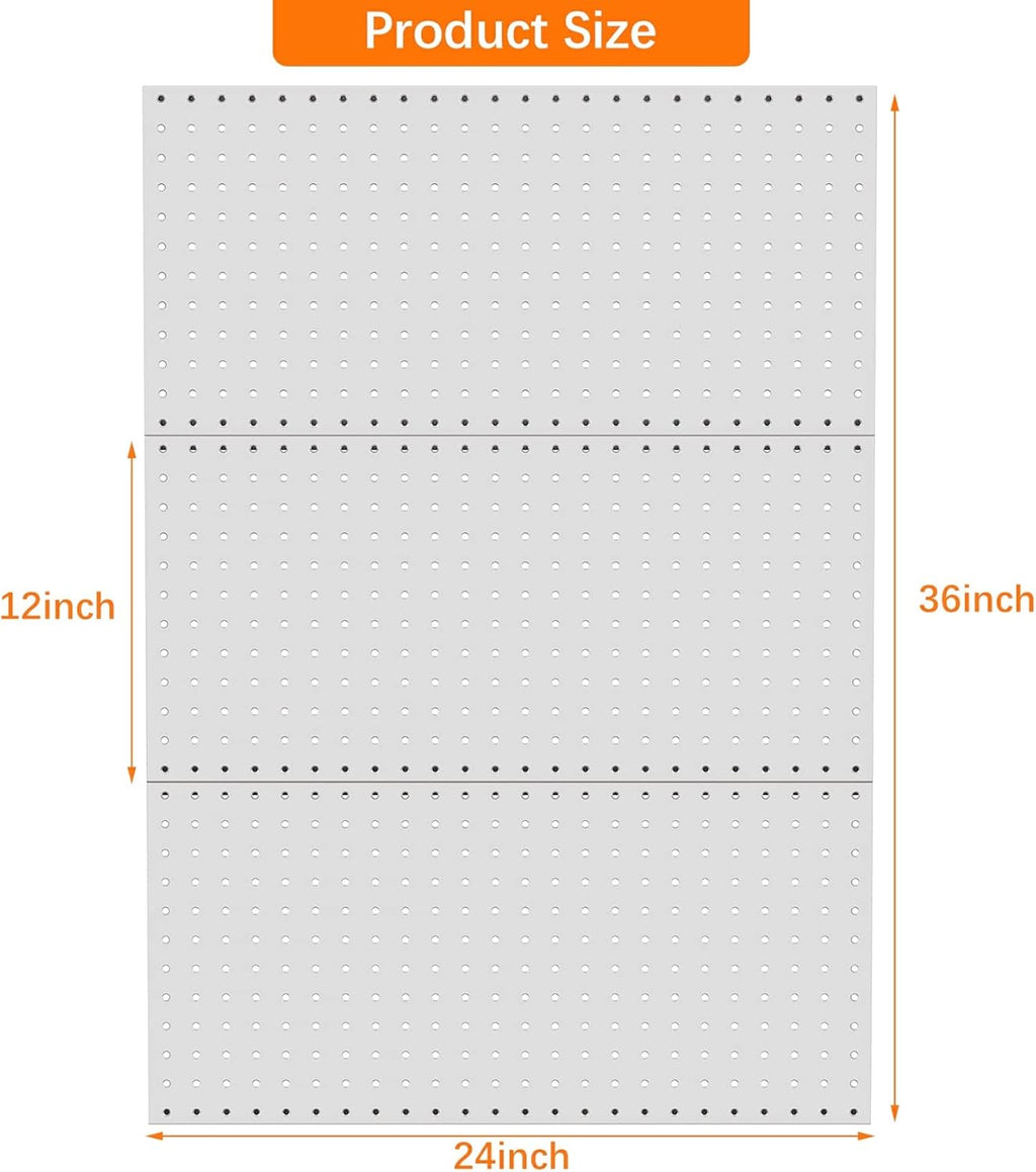 TORACK 3 PCS Metal Pegboard Panels(12x24 inch) for Wall Garage Utility Tools Storage Pegboard for Workbench, Modular Peg Board Tool Organizer Boards(Pack of 3, Grey)