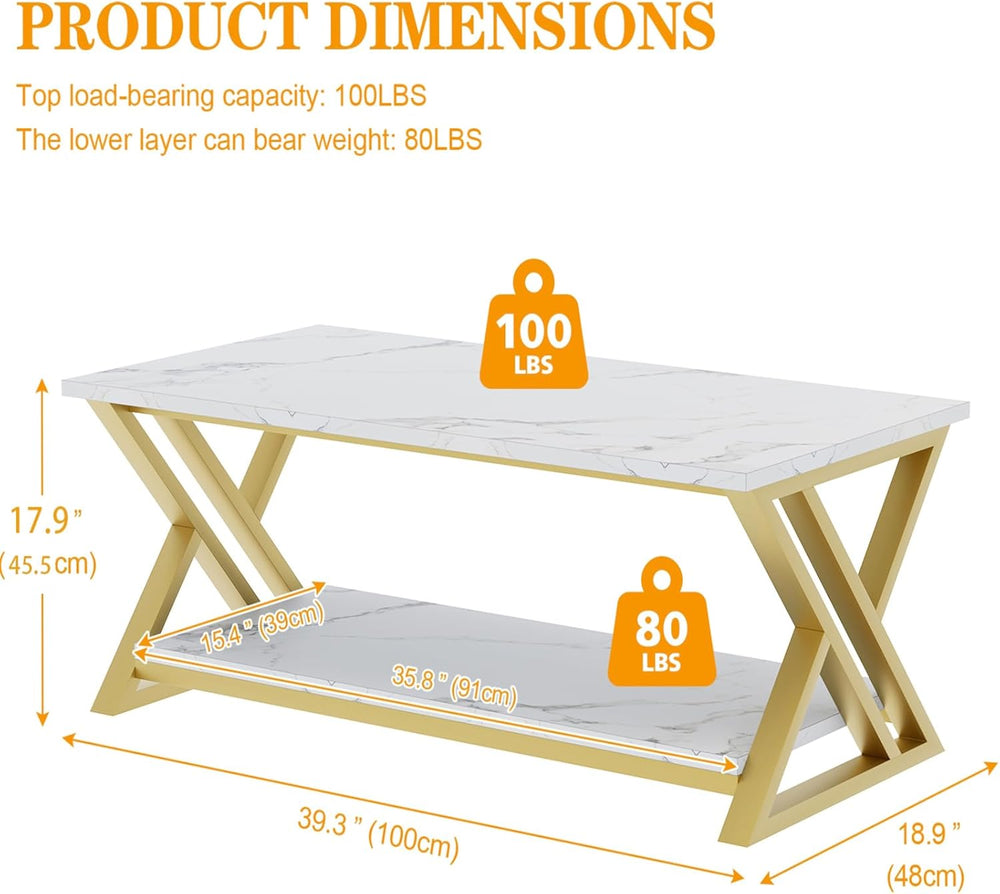 Coffee Table 2-Tier Gold Tables for Living Room,Center Table with Storage