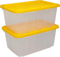 CX BLACK & YELLOW, 27-Gallon Heavy Duty Clear Storage Container & Snap-Tight Lid, Clear & Yellow (14.3H x 20.6W x 30.6D), Weather-Resistant, Stackable, See-Through Organization Tote [2 Pack]