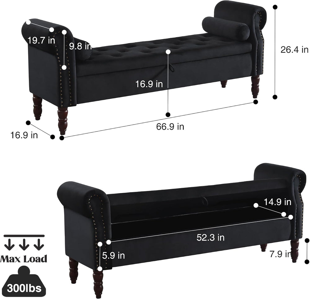 67" End of Bed Storage Bench King Size, Storage Bench for Bedroom, Velve...