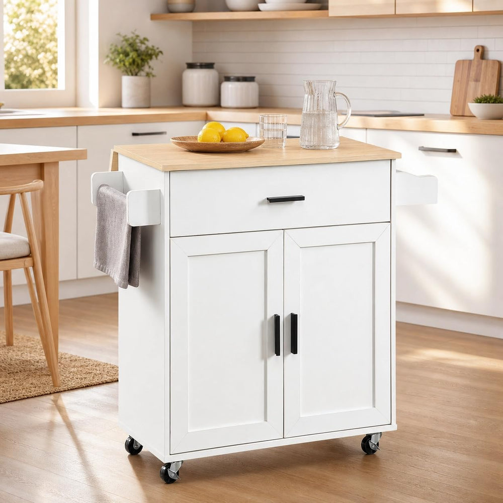 Kitchen Island with Storage, Rolling Kitchen Island on Wheels with Scalable,O...