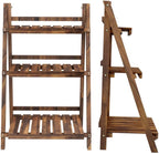 Yaheetech Wooden Plant Stand, 3 Tier Plant Stand, Foldable Ladder Shelves | Ladder Plant Stand & Outdoor Plant Shelf with Wall-Leaning Design for Living Room, Bedroom, Balcony or Patio; Simple Assembly