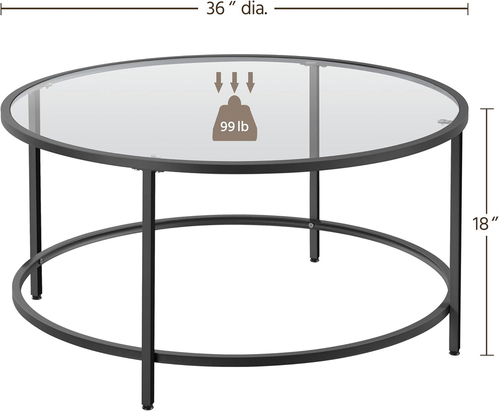 Yaheetech 36" Round Glass Coffee Table for Living Room, Metal Frame, Black