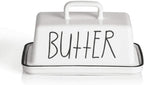 Sweejar Ceramic Butter Dish with Handle Lid, 7.3 Inch Porcelain Large Butter Keeper with Cover, Perfect for East/West Butter (White)