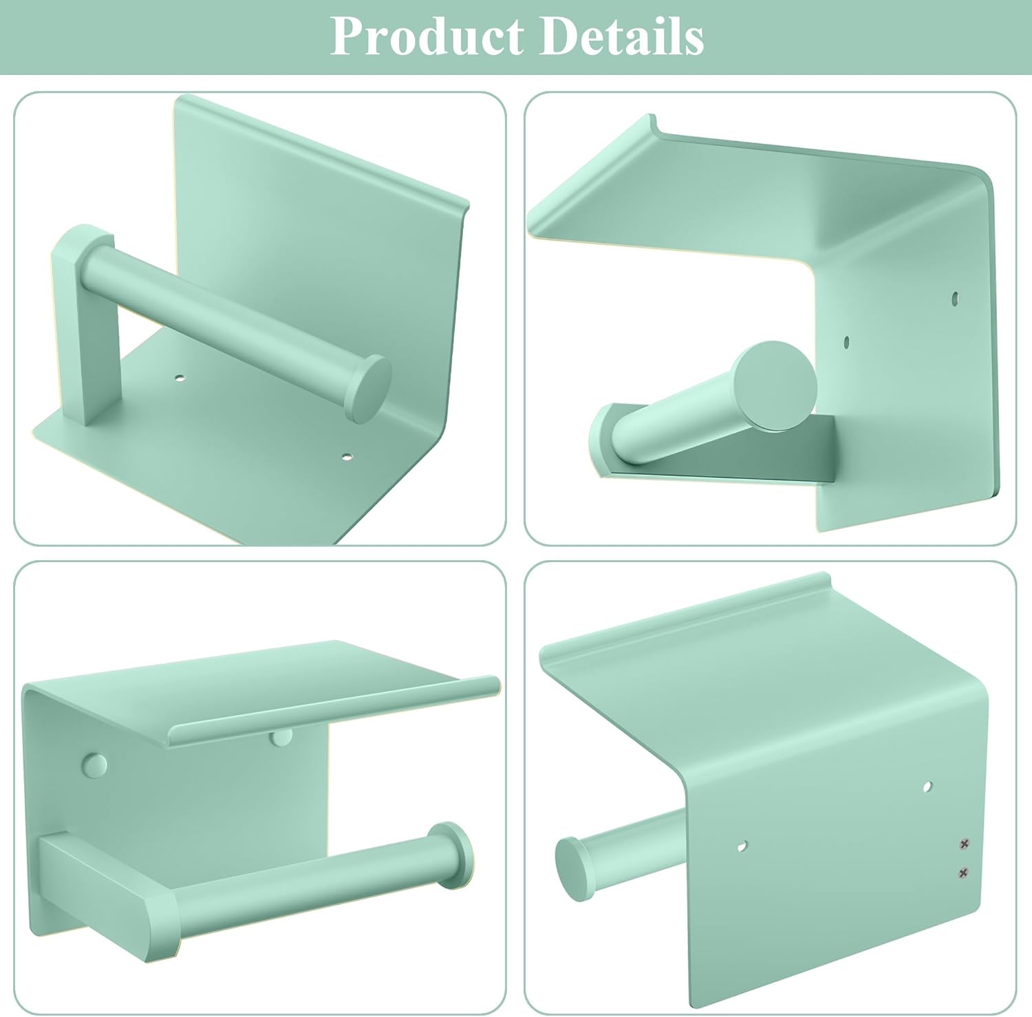 Tindbea Toilet Paper Holder with Phone Shelf, Adhesive or Screw Wall Mount Toilet Tissue Roll Holder, Rustproof & Multifunctional Stainless Steel Bathroom Storage Dispenser (Mint Green)