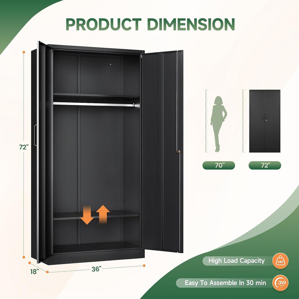 Letaya Metal Wardrobe Cabinets with Lock,Clothing Locker 72" X 36" ...