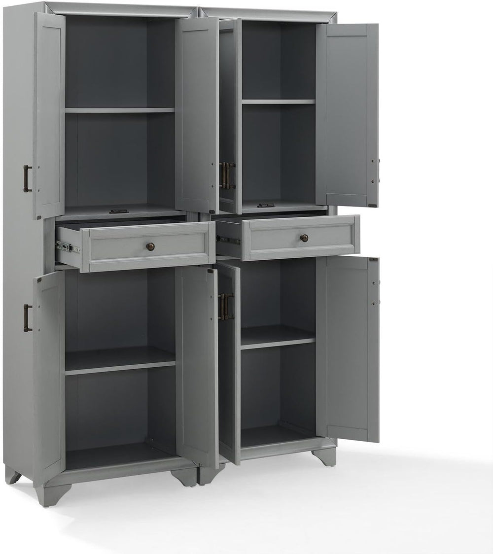 Maykoosh Pantry Cabinet Set, 2 Piece Storage Organizer, Distressed Gray, Meta...