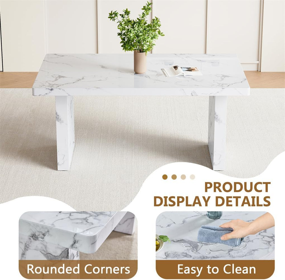 63" Marble Grain Dining Table, Modern Dining Table for 4/6, Dining Room ...