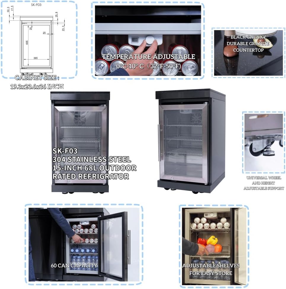 82 Inch 304 Stainless Steel Outdoor Integrated BBQ Kitchen Station (Black) | ...