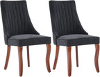 Linen Dining Chairs Set of 2，Fabric Channel Tufted Kitchen Chairs, Upholstered Accent Chairs with Curved Solid Wood Legs, Comfortable Dining Chair for Dining Room, (Black, 2pc)