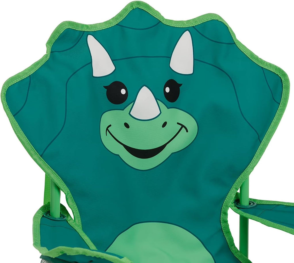 Kids Portable Folding Character Chair (Dinosaur) with Carry Bag - Durable Steel Frame, Built-in Cup Holder