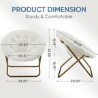 DUMOS Comfy Saucer Chair, Faux Fur Lounge Seasting XL Circle Chair for Bedroom, Dorm & Gaming, Foldable Fashion Accent Seat for Small Spaces, Folding Moon/Mushroom/Round Oversized Style,White