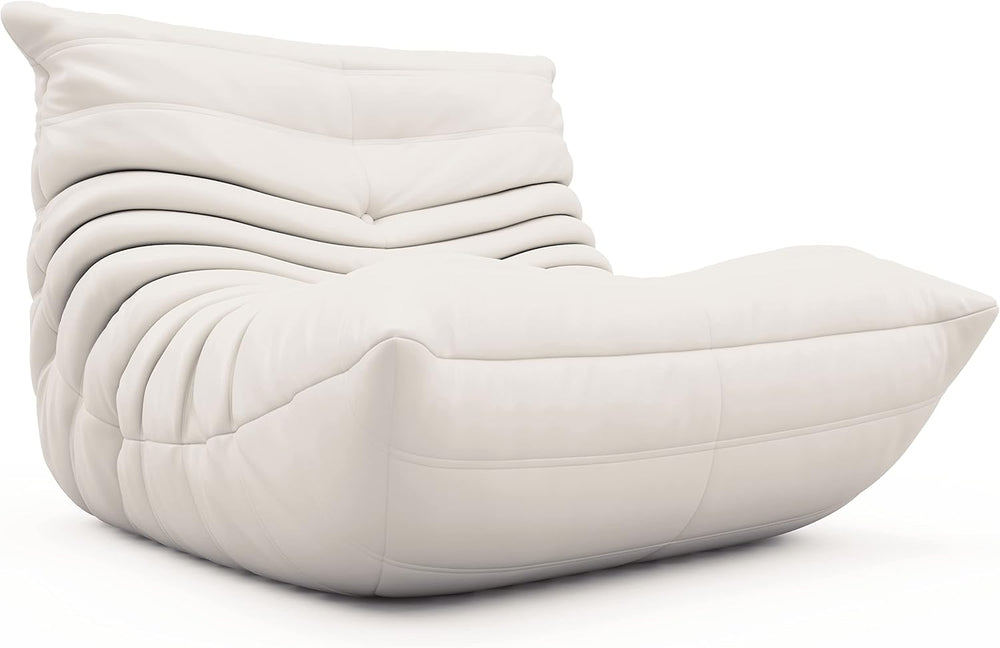 Uncompressed Bean Bag Chair for Adults, Memory Foam Floor Sofa | White, Leath...