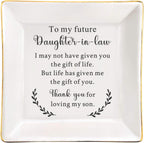 To My Future Daughter in Law Gifts, Daughter in Law Ceramic Ring Dish, Daughter in law Wedding Present from Mother In Law, Bonus Daughters Jewelry Holder for Birthday, Wedding, & Special Occasion