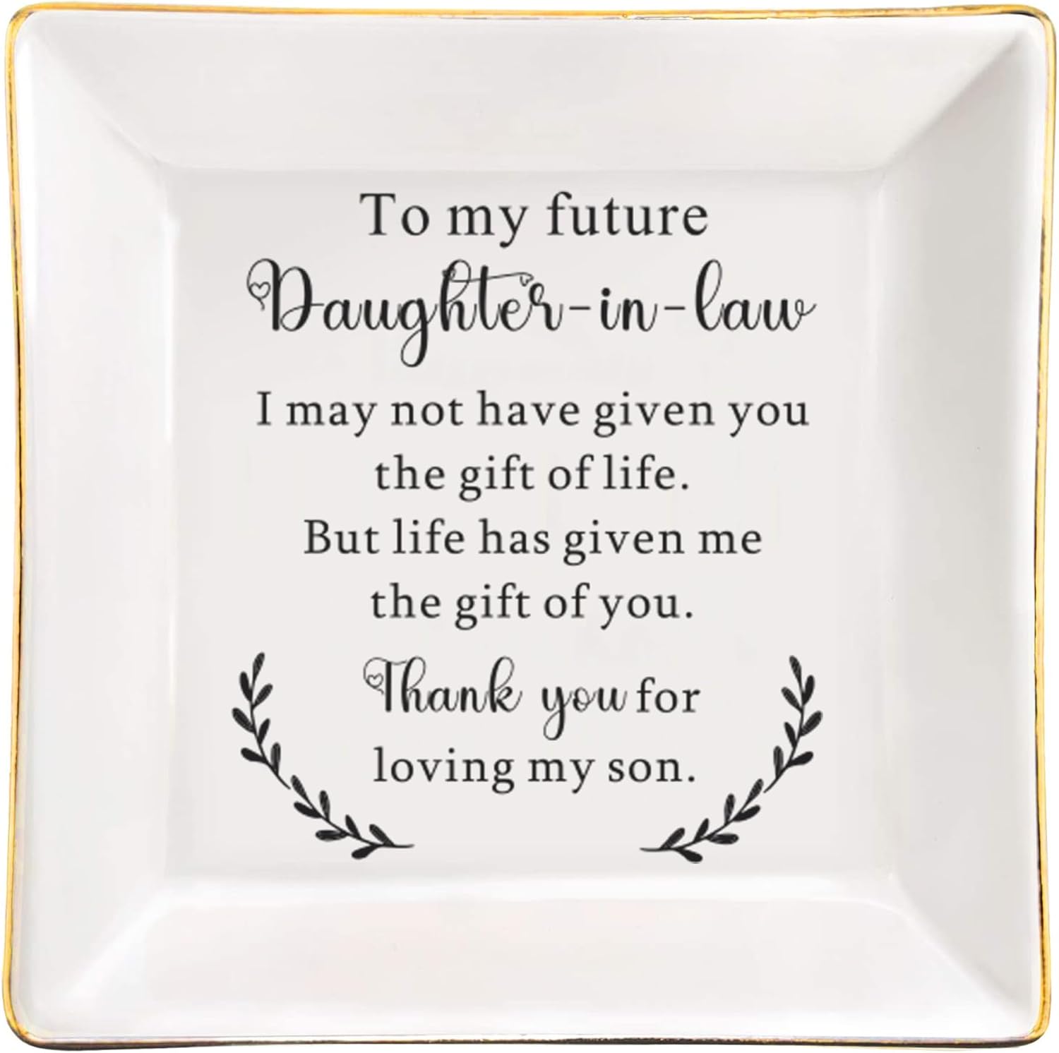 To My Future Daughter in Law Gifts, Daughter in Law Ceramic Ring Dish, Daughter in law Wedding Present from Mother In Law, Bonus Daughters Jewelry Holder for Birthday, Wedding, & Special Occasion