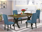 East West Furniture X677EL121-5 5 Piece Modern Dining Table Set Includes a Rectangle Wooden Table with X-Legs and 4 Blue Linen Fabric Upholstered Chairs, 40x72 Inch, Multi-Color