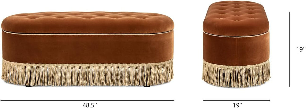 Jennifer Taylor Home 48.5" Oval Tufted Bullion Fringe Storage Bench, Bur...