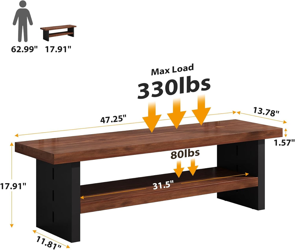 47" Solid Wood Entryway Bench with Shoe Storage, 2-Tier Modern Farmhouse...