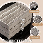 SPAKOWN Necklace Organizer Box, Velvet Necklace Box Holder Tray with Clear Lid Chains Showcase Stackable Necklace Storage for Pendant Bracelet (3 Drawers - Grey)