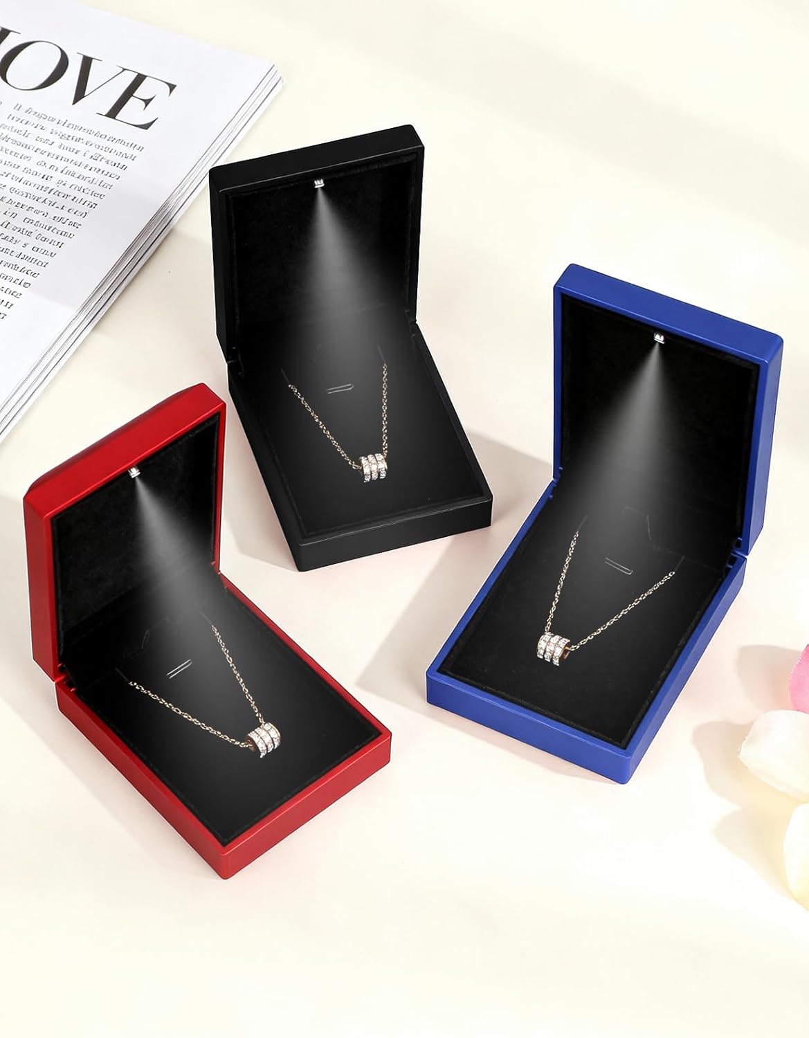 Hatori LED Pendant Necklace Box, Small Jewellry Storage Display Case, Jewelry Gift Boxes for Proposal Wedding Engagement Birthday Anniversary