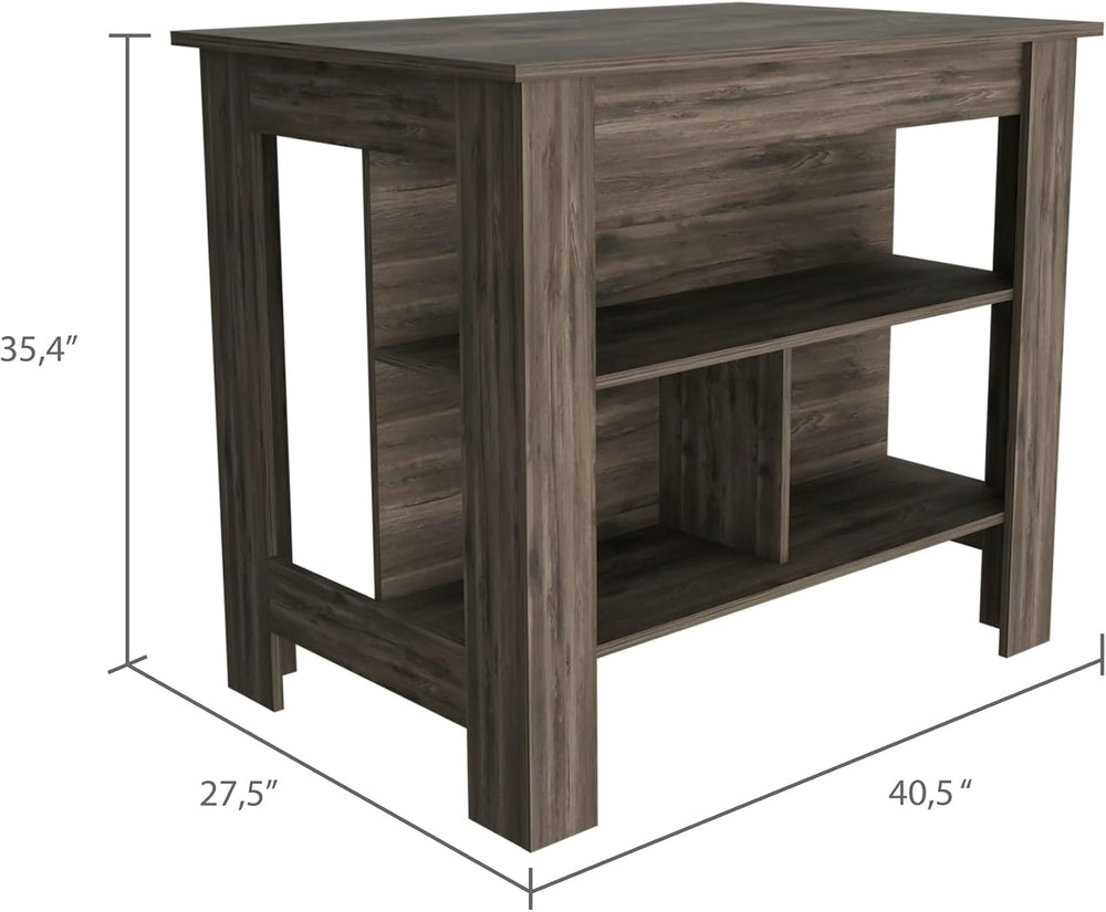 Kitchen Island with Four Legs and Three Shelves in Dark Brown | Three storage...