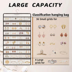 Hanging Jewelry Organizer Storage Earring Jewelry Storage Bag With 48 Pockets Necklace Bracelet Ring Glasses Accessory Display Rack (White)