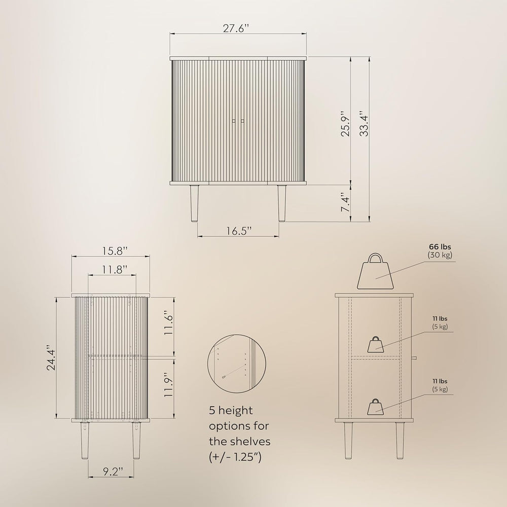 WERMO 28'' Fluted Bar Cabinet with Sliding Doors, Hidden Storage and ...