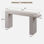 OKD 63" Modern Geometric Console Table with Layered Top, White Alder | Extended Layered Top, Sturdy Support Legs, Entryway, Hallway, Foyer, Living room, Behind Sofa
