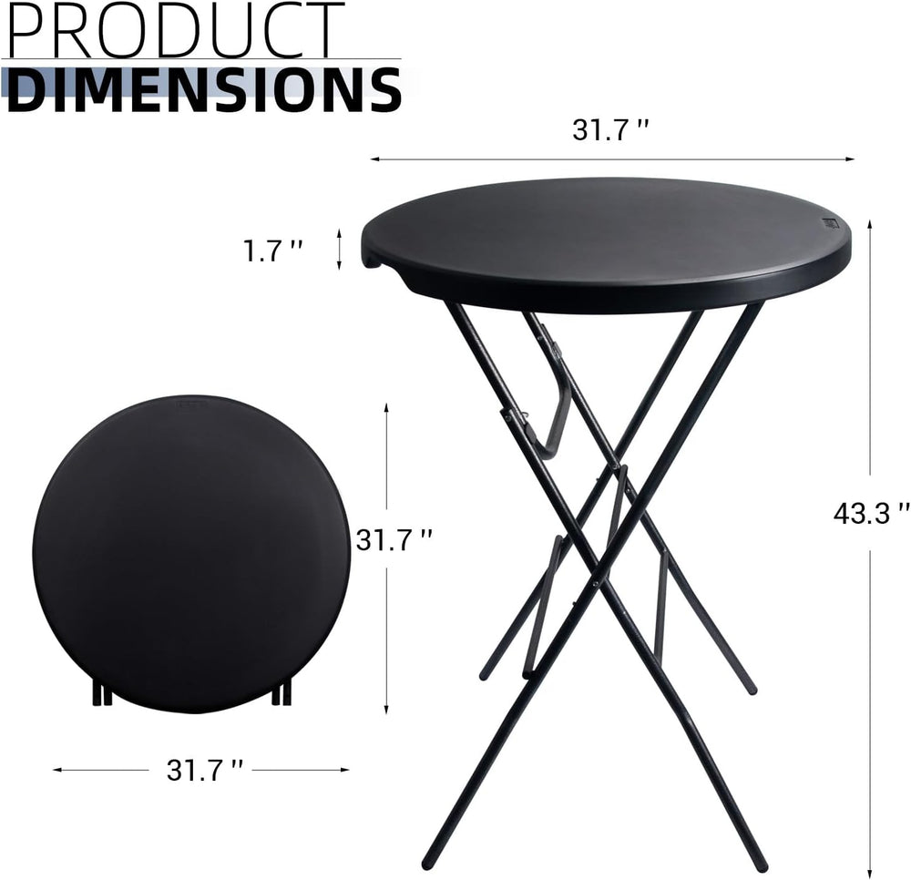 Byliable 32in Cocktail Folding Table, Round High Top Bar Table, Black | Porta...