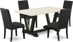 East West Furniture V626DR124-5 5 Piece Dining Table Set for 4 Includes a Rectangle Kitchen Table with V-Legs and 4 Black Color Linen Fabric Parson Dining Chairs, 36x60 Inch, Multi-Color
