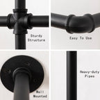 Industrial Pipe Clothing Rack Heavy Duty Wall Mounted Clothes Rack,Pipe Garment Rack Rail,Indoor Detachable Multi-Purpose Clothing Hanging Rod/Garment Bar, Black (3 hanging rods wall garment rack)