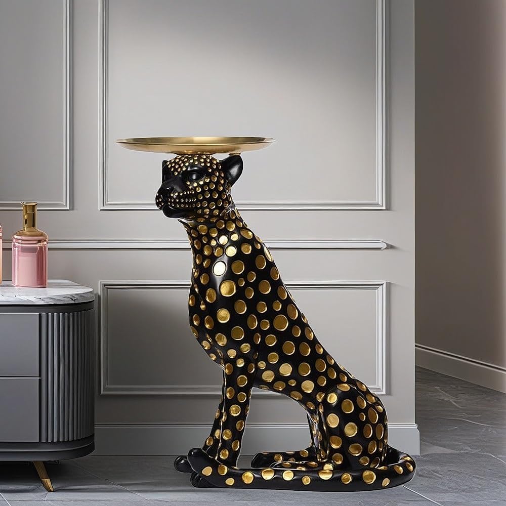 Luxury Panther Side Table with Tray, Fiberglass Resin Floor Sculpture, Decora...
