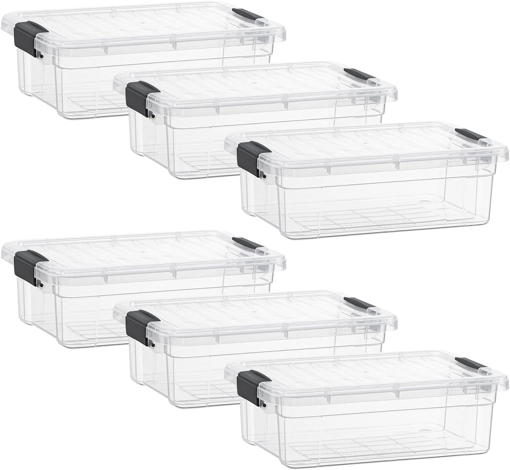 Superio Storage Bins with Lids- 6 Pack, 7.4 Qt Clear Boxes for Organizing, Stackable Plastic Containers- BPA Free, Non-Toxic, Odor Free, Organizer for Home, Office, Dorm