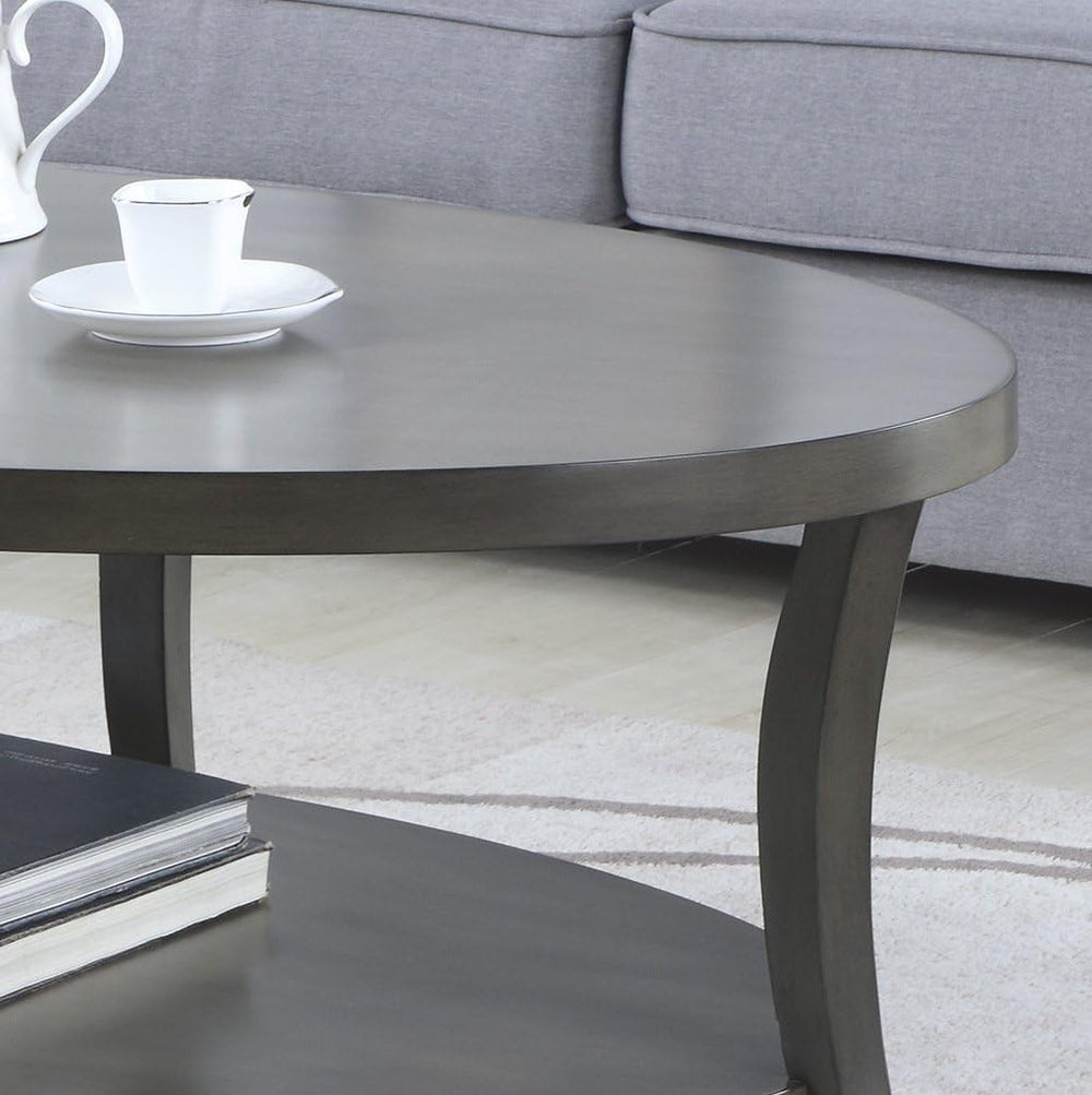 Roundhill Furniture Contemporary Perth Oval Shelf Coffee Table Set, Grey