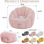 Pink Flower Bean Bag Chair with Ottoman, Fuax Fur Comfy Reading Chair for Bedroom, Fluffy Plush Floor Lazy Sofa for Living Room, Reading Nook