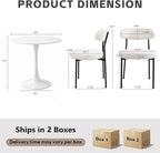 3-Pieces 24" Small Round Dining Table and Dininig Chair Set for 2,MDF Table Top and Heavy Metal Base Leg for Dining Room Apartment Small Space,Boucle Fabric, White