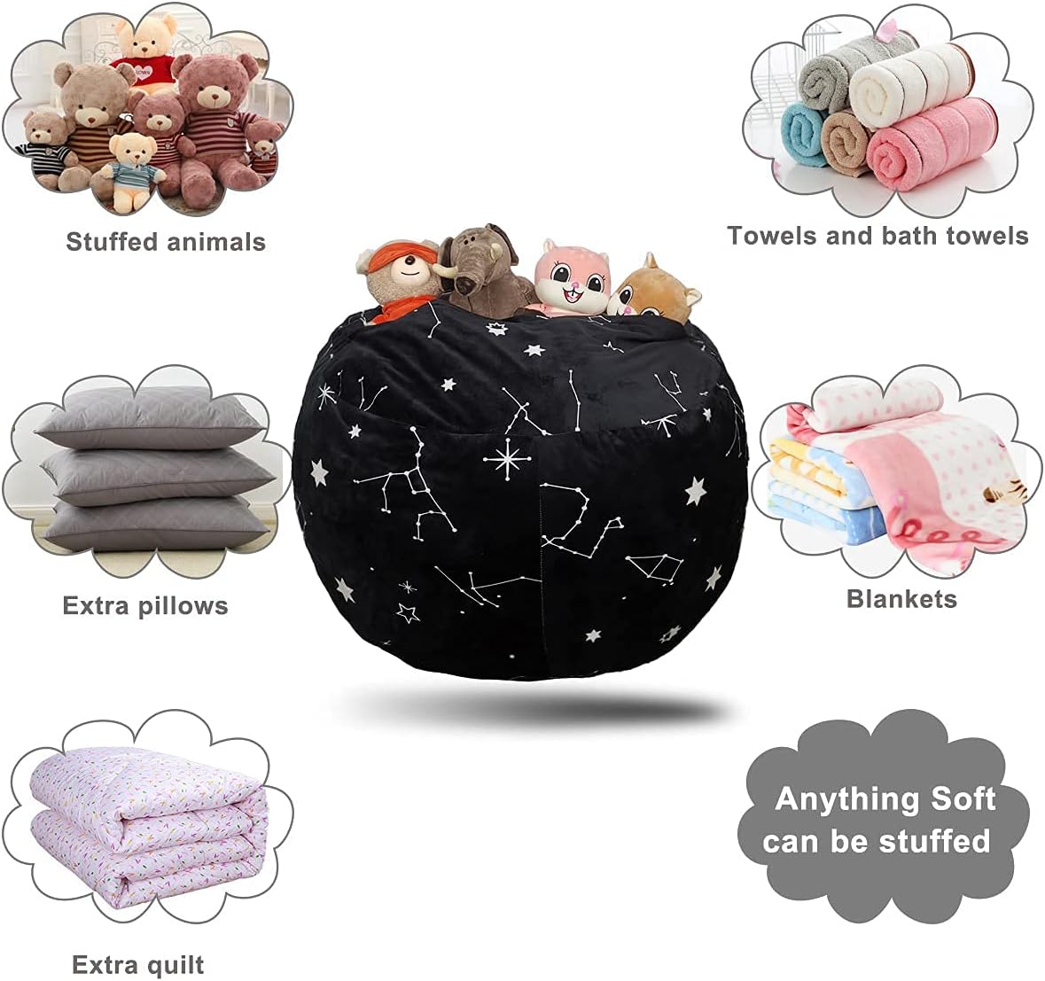 DODO NICI Bean Bag Chair Cover -(NO Beans) for Kids Teens, Zipper Opening, Soft Velvet, X-Large (34" Black)