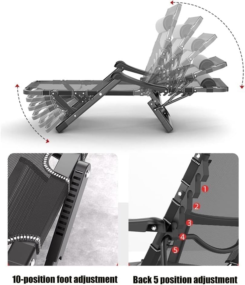 Lounge Chair Outdoor Chaise 2 in 1 Folding Cot 5 Position Reclining Patio Adjustable Patio Lawn Recliner Indoor(A)