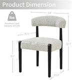VKNOW Wooden Dining Chairs Set of 2, Modern Upholstered Dining Room Chairs with Black Rubberwood Legs and Curved Backrest, Fabric Kitchen Chairs for Dining Room, Heathered Off-White(Black Legs)
