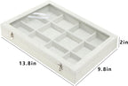 Coward Jewelry Organizer Tray Box, Grey Beige Velvet 12 Grids Bracelet Bangle Necklace Jewelry Display Tray Case with Transparent Glass Lid for Home Desk Drawer or Store Selling Show
