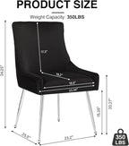 Velvet Dining Chairs Set of 6 with Silver Metal Legs, Modern Upholstered Kitchen Chair with Pull Handle & Pleated Back, Mid Century Accent Chair for Vanity,Dining,Kitchen,Living Room, Black