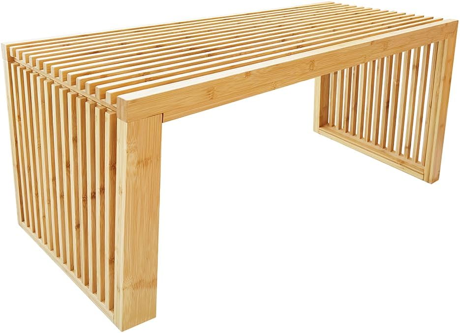 Versatile Wooden Slatted Bench - Sleek Modern Design for Dining, Entryway, Bedroom - Indoor Use with Storage Capability for Home, Kitchen, Bathroom & Beyond (Natural)