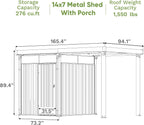 Patiowell 2-in-1 Outdoor Storage Shed, 7' x7' Galvanized Steel Metal Shed with 7' x 7' Porch Pergola Gazebo Outdoor Studio Open-Sided Firewood Shed for Backyard Patio Garden Lawn